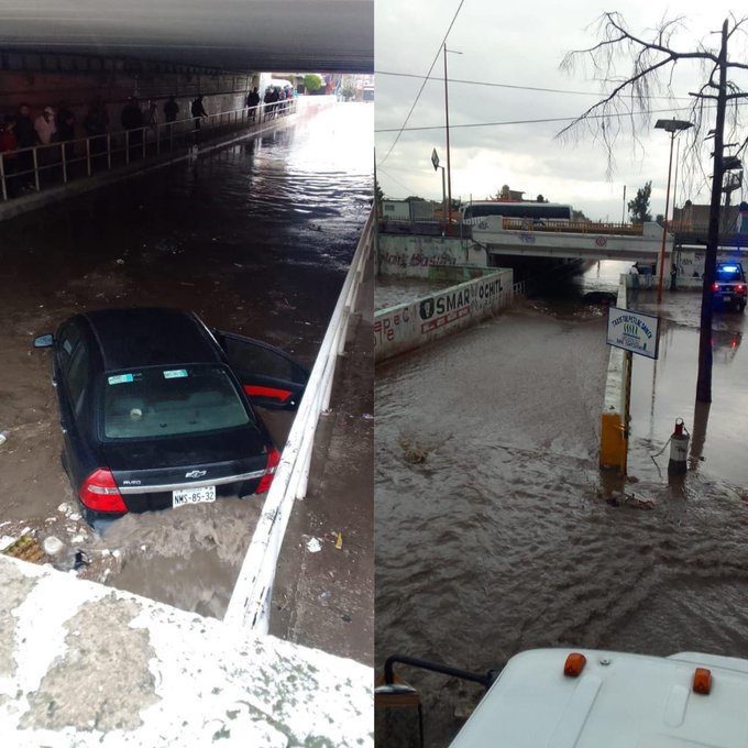 Fuerte lluvia inunda la Vía Morelos de Ecatepec