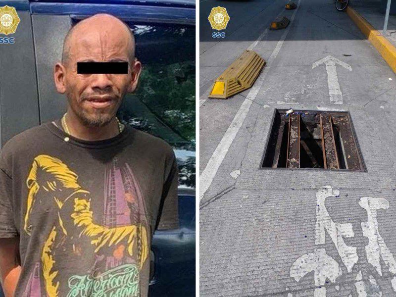 Hombre detenido por robarse la tapa de una coladera en la CDMX