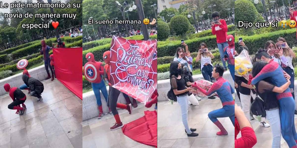 Spiderman le pide matrimonio a su novia en Bellas Artes