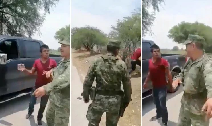 Sujeto se enfrenta a militares con una piedra