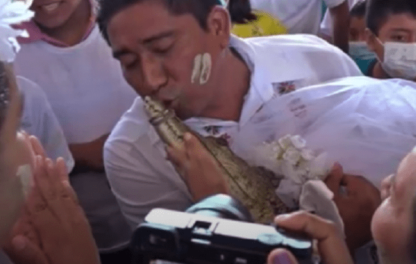 Alcalde en Oaxaca se casa con caimán para tener abundancia #VIDEO