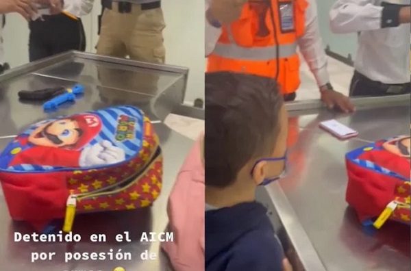Revisan a familia de niño en el AICM por llevar pistolas de juguete en su mochila #VIDEO