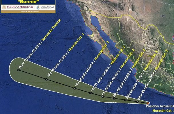Huracán 'Bonnie' se reduce a categoría 2, pero continúan lluvias fuertes en el país
