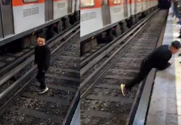 Sujeto aturdido se baja a las vías en la estación Bellas Artes #VIDEO
