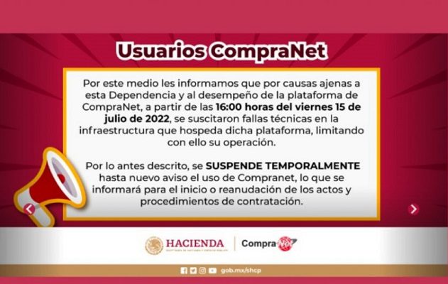 Gobierno suspenden Compranet, plataforma de contrataciones públicas