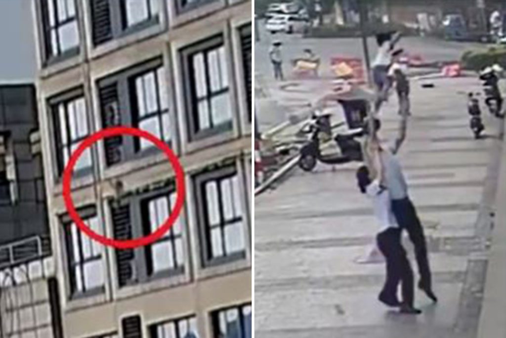 Hombre en China atrapa a una niña que cayó desde un cuarto piso