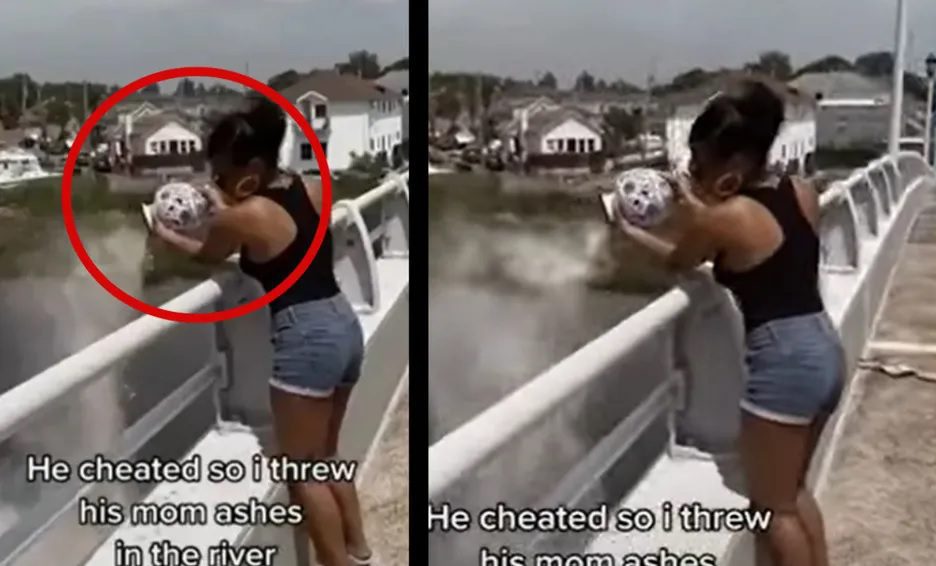 Mujer tira a un río las cenizas de la madre de su novio porque le fue infiel