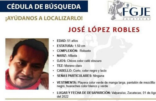 Fiscalía de Zacatecas emite alerta de búsqueda por desaparición del papá de Yuawi