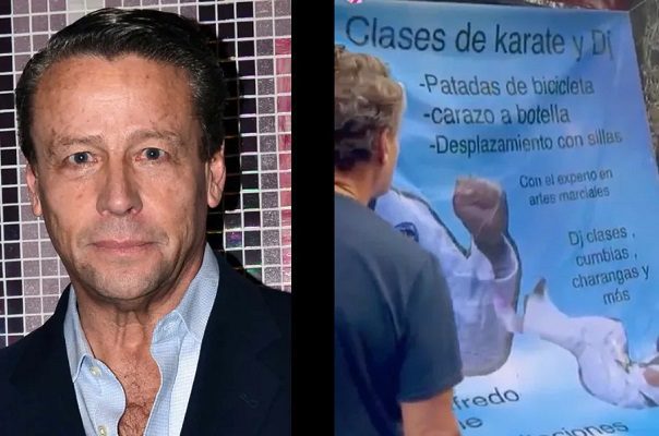 Cuelgan lona afuera de la casa de Alfredo Adame ofreciendo clases de karate #VIDEO
