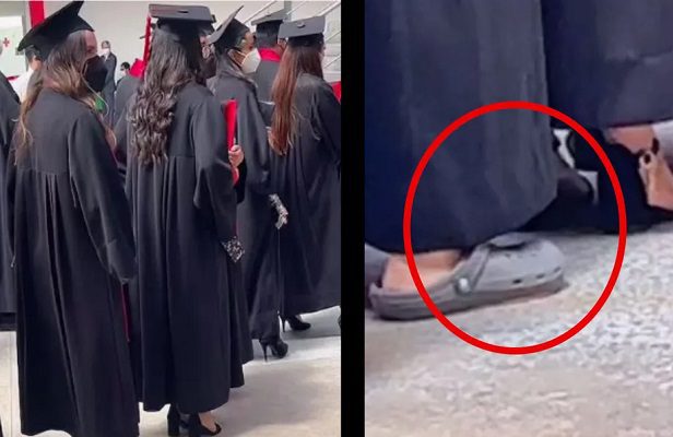Exhiben a joven que asistió a graduación con 'chanclas', pero usuarios la defienden #VIDEO