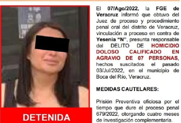 A proceso Yesenia “N” por el homicidio de 7 de sus familiares en Veracruz