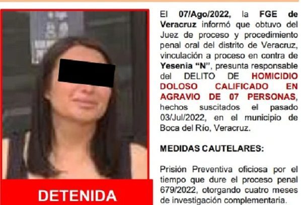 A proceso Yesenia “N” por el homicidio de 7 de sus familiares en Veracruz