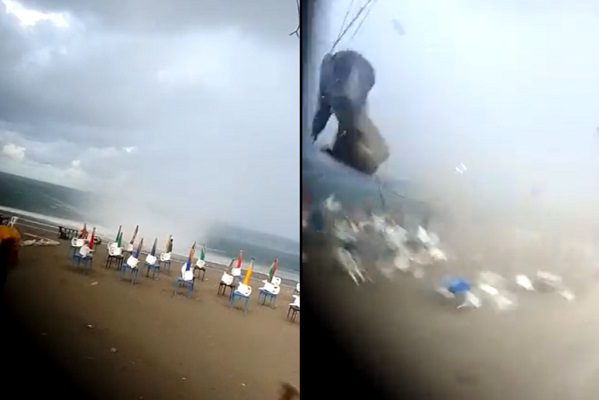 Tromba marina sorprende a bañistas en una playa en Veracruz #VIDEO