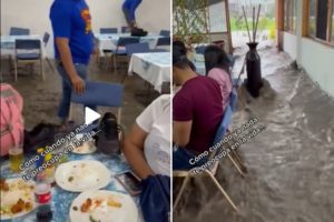 Familia celebra fiesta a pesar de inundación bajo sus pies #VIDEOS