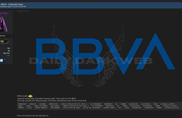 Ofertan supuesta base de datos de 3 millones de clientes de BBVA México