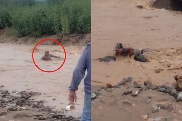 Al estilo "vaquero" rescataron en Sonora a hombre arrastrado por fuerte corriente #VIDEO