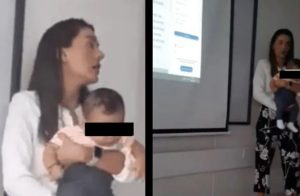 Maestra cuida al bebé de su alumna para que tome su clase #VIDEO