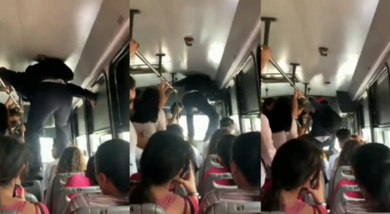 Joven con prisa camina encima de pasajeros de camión en Sinaloa #VIDEO