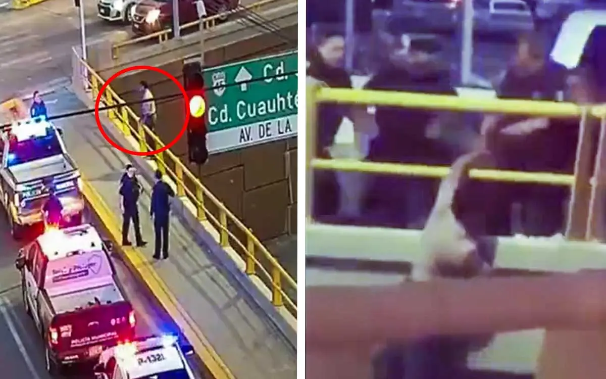 Policías rescatan a hombre que pendía de un puente en Chihuahua #VIDEO