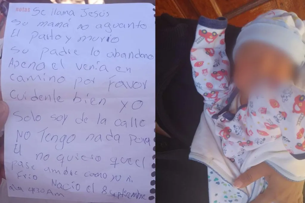 “Su mamá no aguantó el parto”: Abandonan a bebé en la calle con una carta