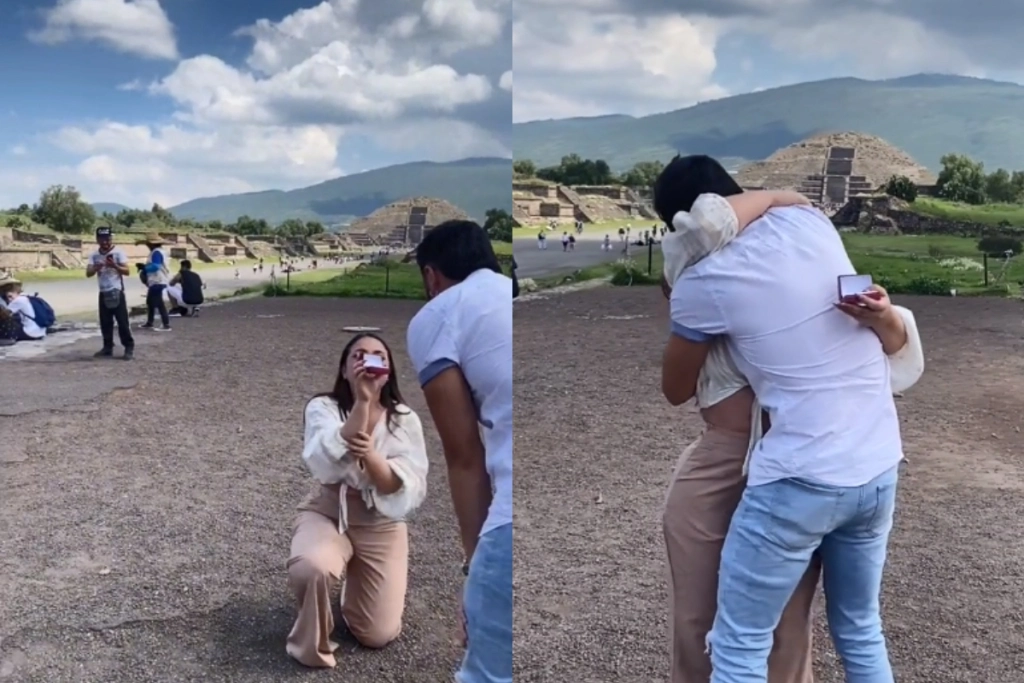 Mujer le pide matrimonio a su novio en Teotihuacán y se vuelve viral #VIDEO