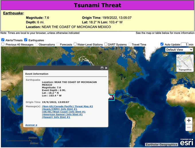 Se mantiene monitoreo de alerta de tsunami tras sismo de magnitud 7.4 en Michoacán