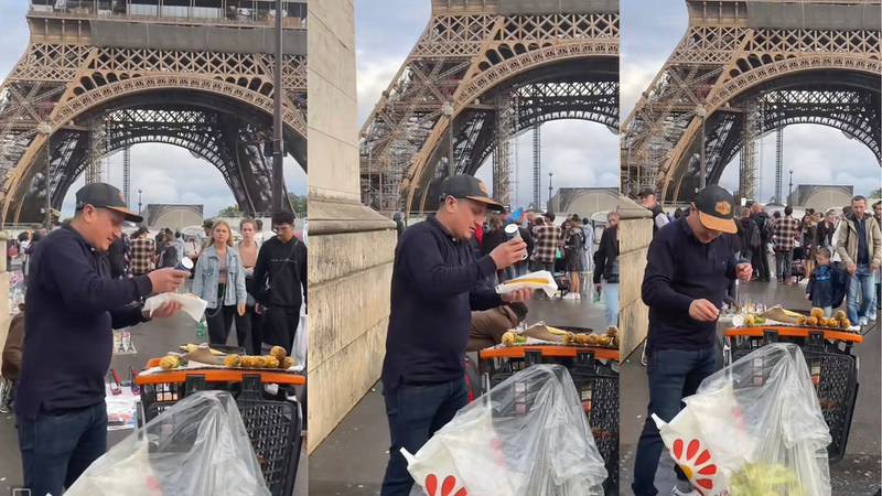 Elotero causa sensación en redes sociales por vender en la Torre Eiffel #VIDEO