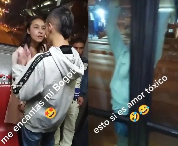 Joven se cuelga de puerta de autobús para perseguir a su novia #VIDEO