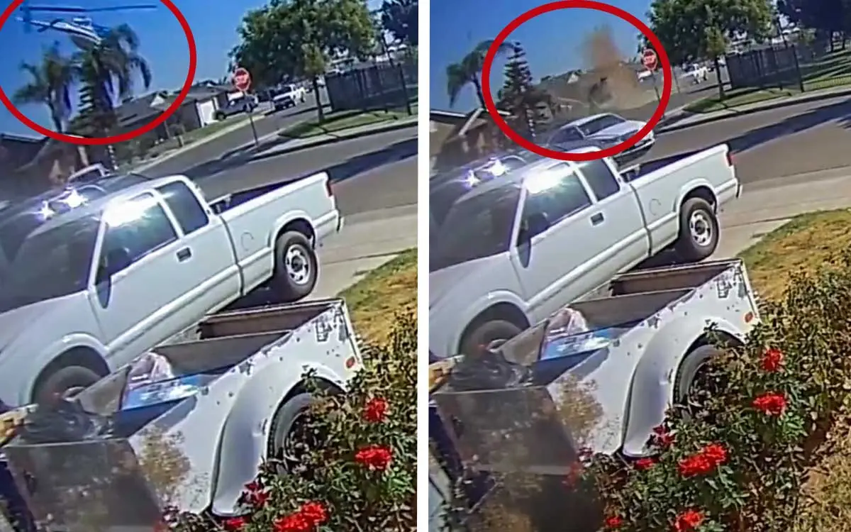 Helicóptero se estrella frente a jardín de una casa en California