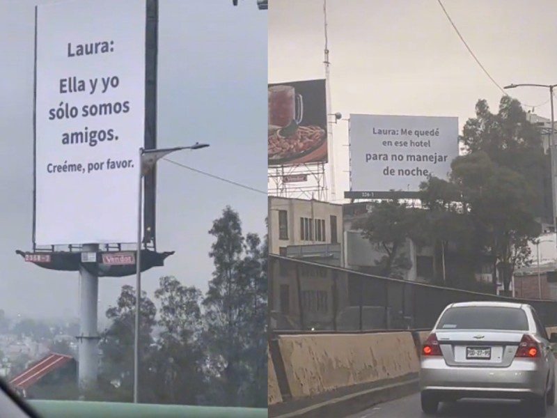 "Ella y yo sólo somos amigos": aparecen mensajes de disculpa en espectaculares en CDMX