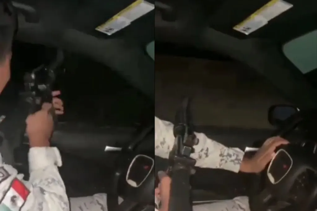 Exhiben a miembro de la Guardia Nacional disparando rifle mientras conduce #VIDEO