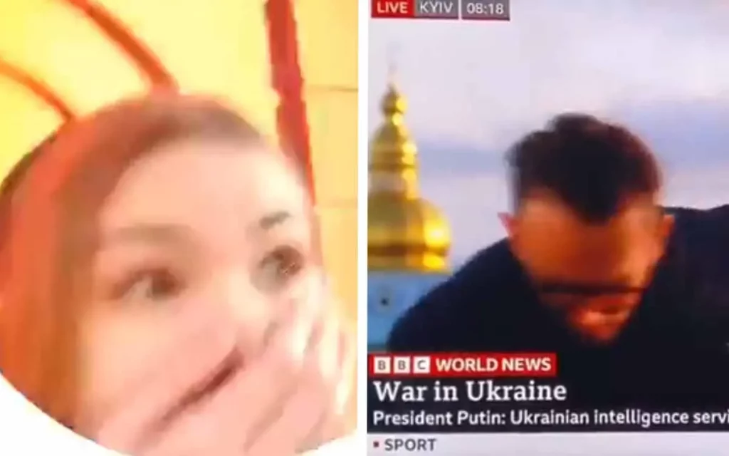 Bombardeo en Kiev sorprende a reportero de BBC y joven en plena transmisión #VIDEOS