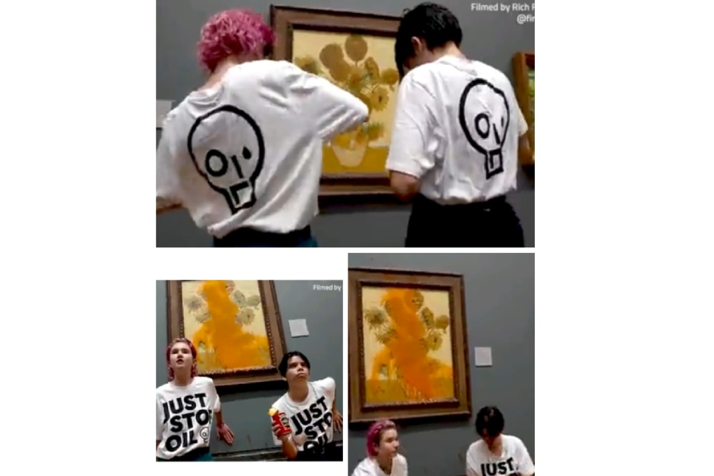 Ecologistas lanzan lata de sopa sobre 'Los Girasoles' de Van Gogh #VIDEO