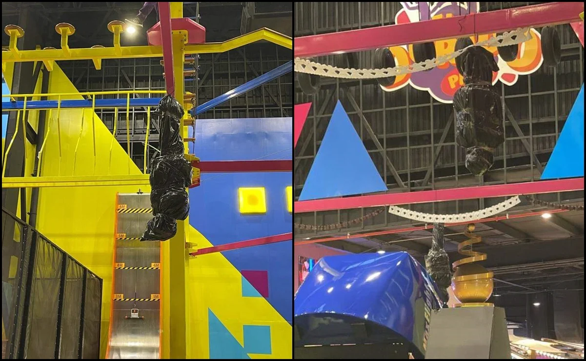 Parque infantil en Veracruz simula cadáveres embolsados como adornos de Halloween