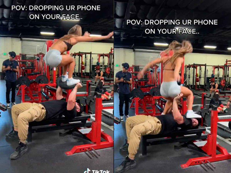 Influencer levanta a mujer con un disco de gym, pero sale mal