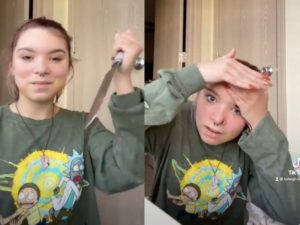Joven se corta la cara con un cuchillo al hacer reto viral de TikTok #VIDEO