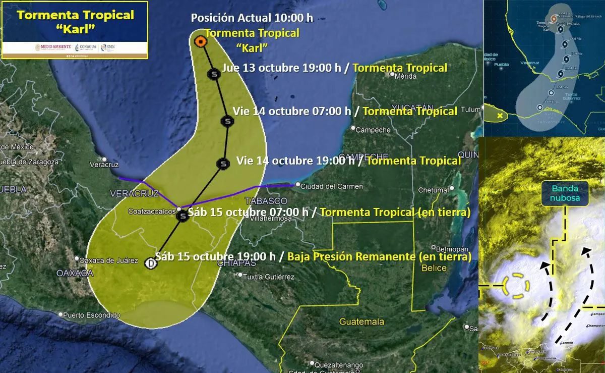 'Karl' se dirige hacia las costas de Tabasco