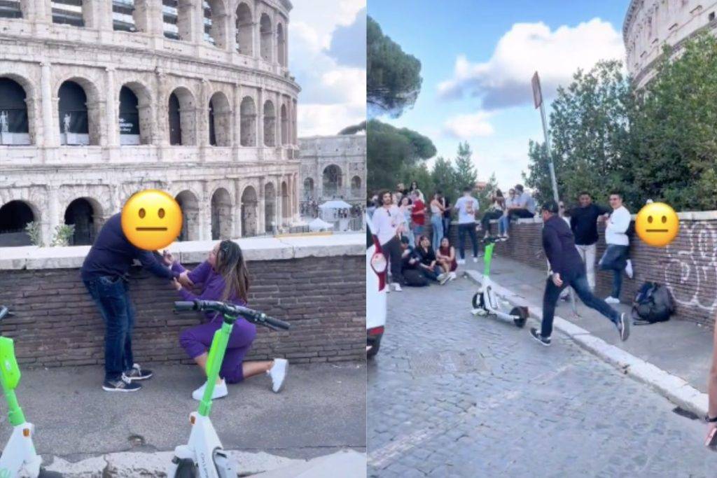 Le pide matrimonio en el Coliseo de Roma, pero él sale corriendo