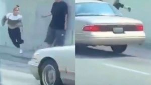 Mujer se lanza contra un auto en movimiento tras pelearse con su novio #VIDEO