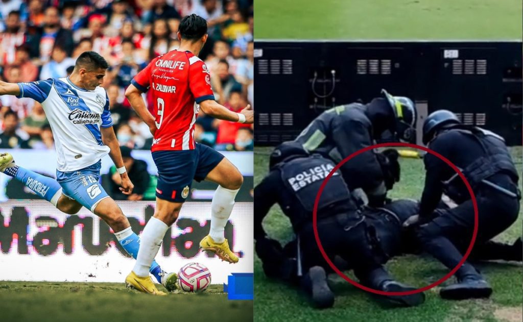 Policía se convulsiona en el partido de Puebla vs Chivas