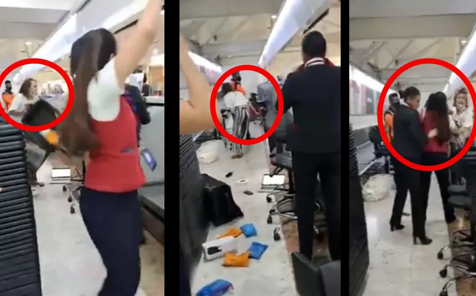 Mujer agrede a sobrecargos en AICM y lanza equipaje y equipo #VIDEO