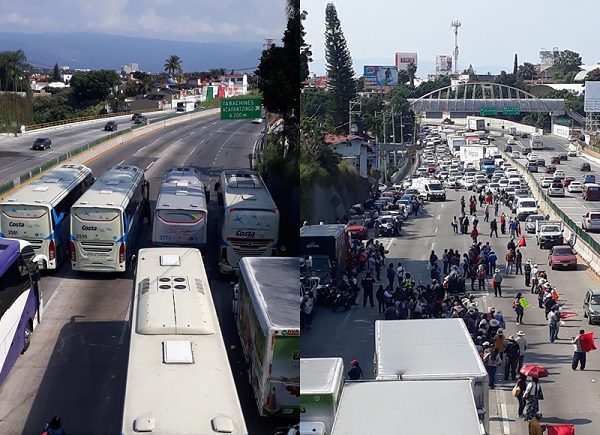 Maestros de la CNTE bloquean el Paso Exprés, en Cuernavaca
