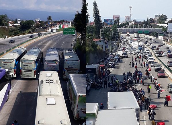Maestros de la CNTE bloquean el Paso Exprés, en Cuernavaca