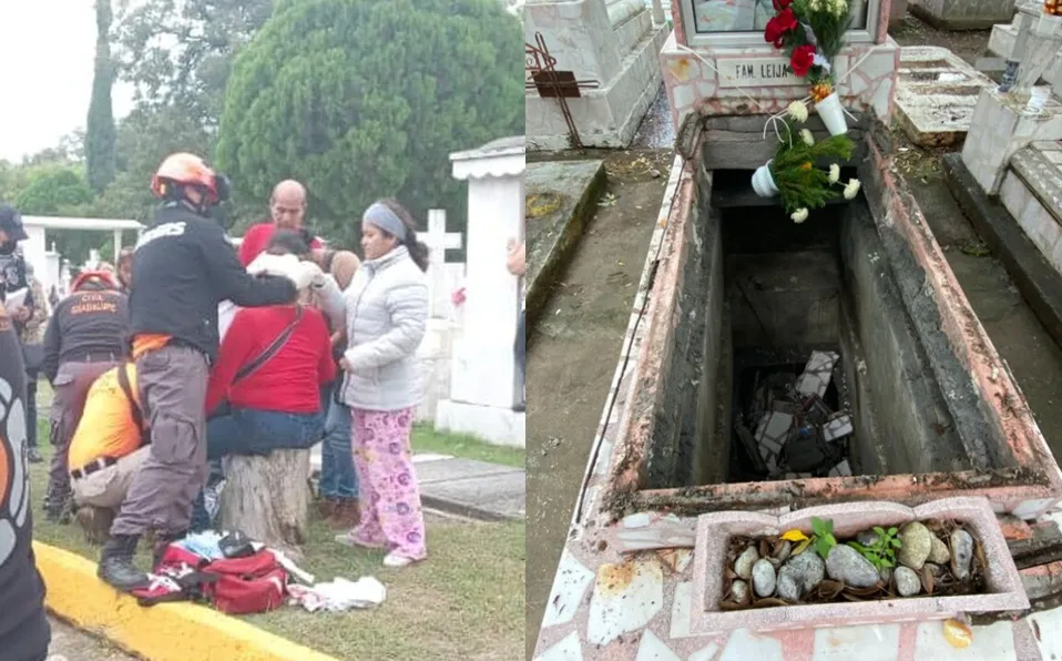 Una mujer y dos niñas caen dentro de una tumba durante visita a panteón en NL