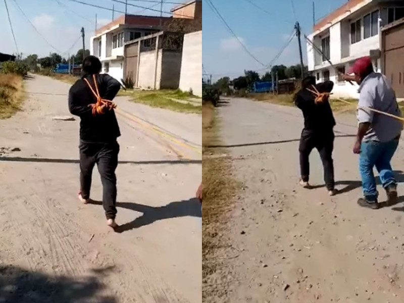 Vecinos en Tlaxcala obligan a ladrón a caminar descalzo y casi lo linchan