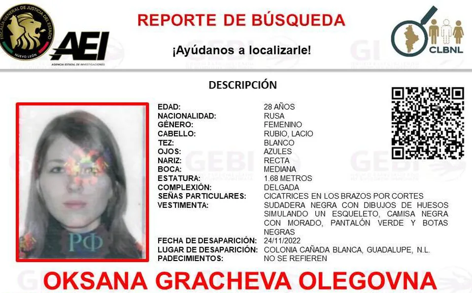 Mujer rusa de 28 años desaparece en Guadalupe, Nuevo León
