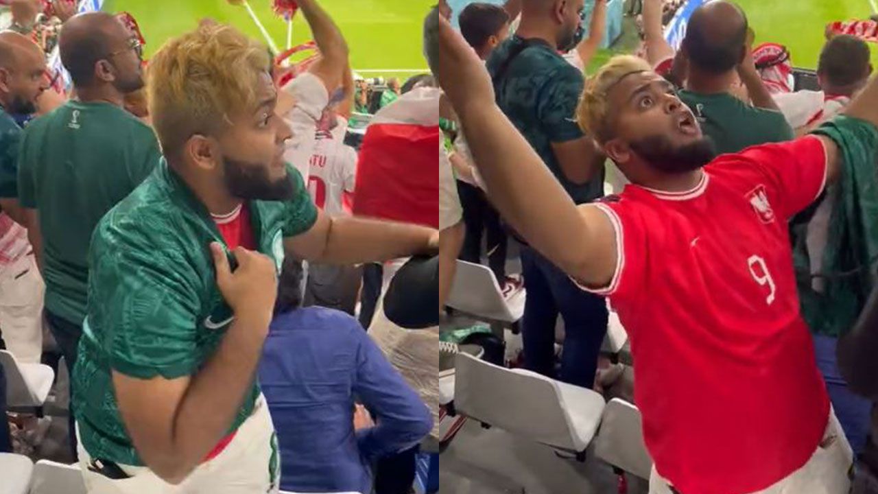 Aficionado de Arabia Saudita se pone playera de Polonia tras la derrota de su selección