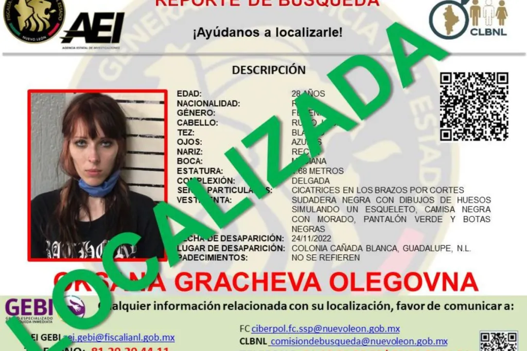 Localizan con vida a joven rusa desaparecida en Nuevo León