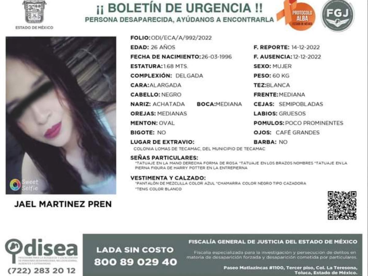 La familia de Jael ‘N’ la buscaba desde el pasado 14 de diciembre, dos días después de que no regresó a su casa.