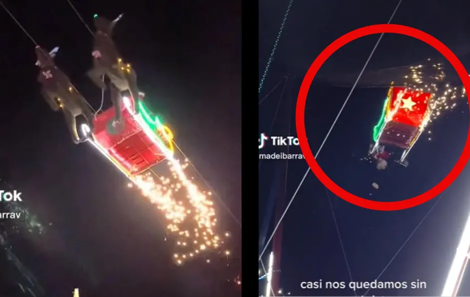 ¿Se cancela la Navidad? Santa casi cae de trineo volador en parque de Guanajuato #VIDEO